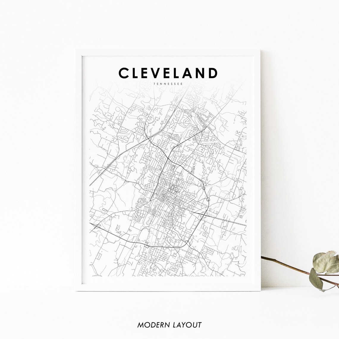 Cleveland Tennessee City Street Map Modern Minimalist Wall Poster