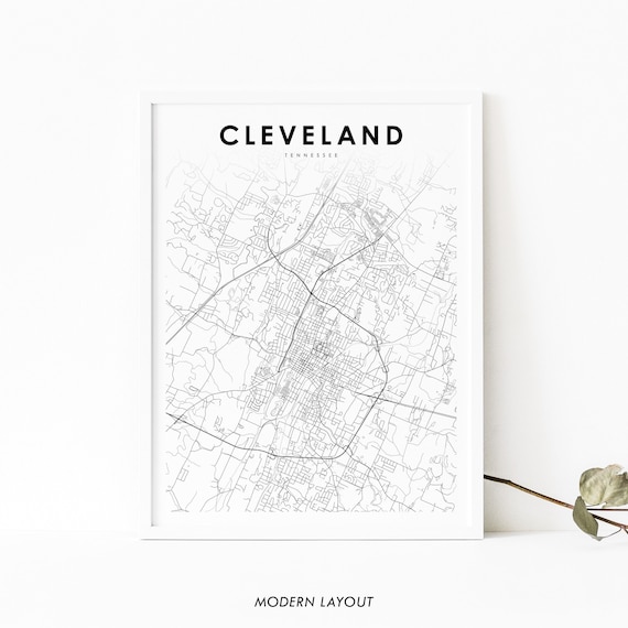 Cleveland Tn Map Print Tennessee Usa Art Poster Bradley City Street Road Nursery Room Office Wall Decor
