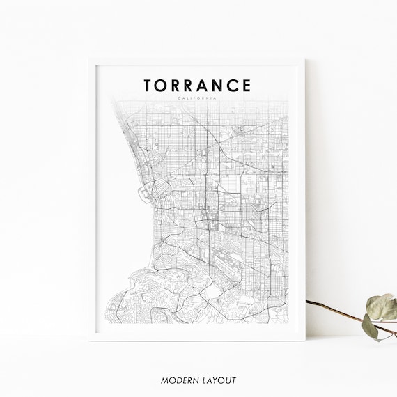 Minimalist Black and White Torrance California City Street Map Art Print