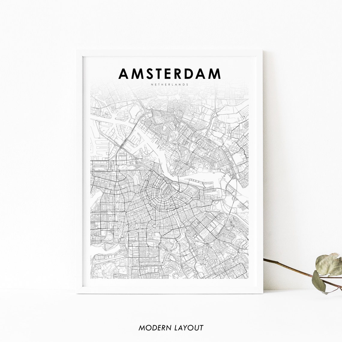 Amsterdam Netherlands City Street Map Modern Minimalist Art Poster