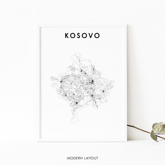 Kosovo Map Country Road Poster, Nursery Decor