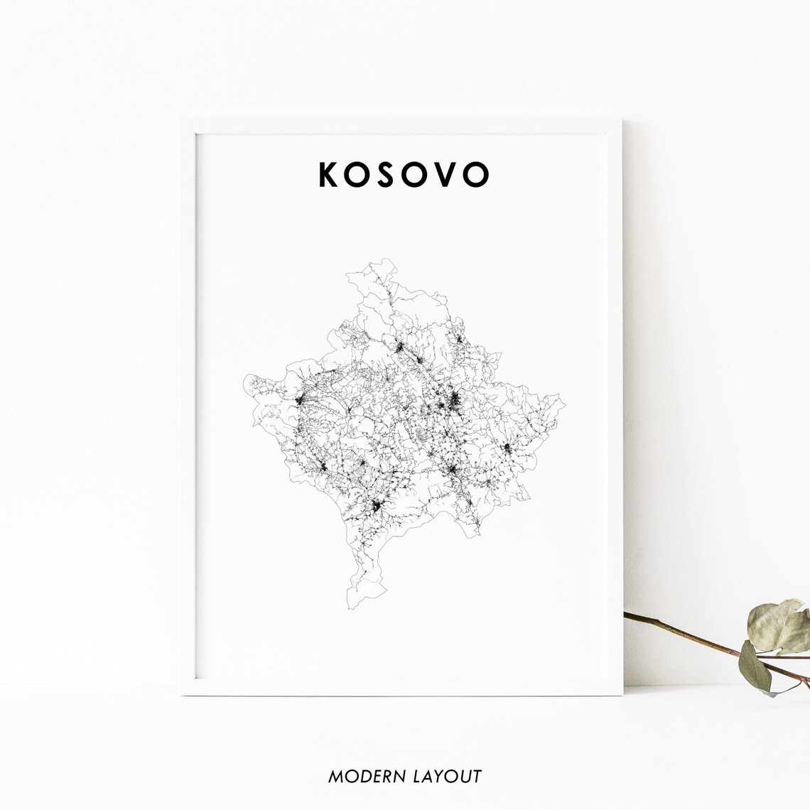 Kosovo Map Country Road Poster, Nursery Decor