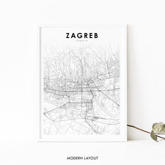 Zagreb Croatia Map Print Art Poster Medvednica City Street Road Nursery Room Wall Office Decor