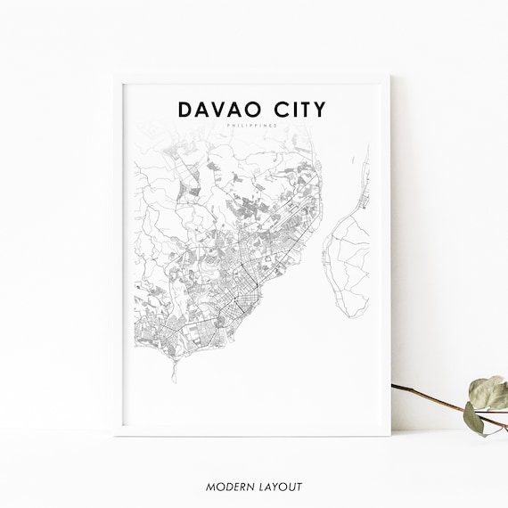 Davao City Philippines Map Print Art Poster Dakbayan Sa Dabaw Street Nursery Room Wall Office Decor