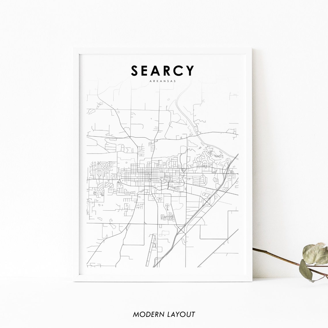 Searcy Arkansas Minimalist Black White Street City Map Poster