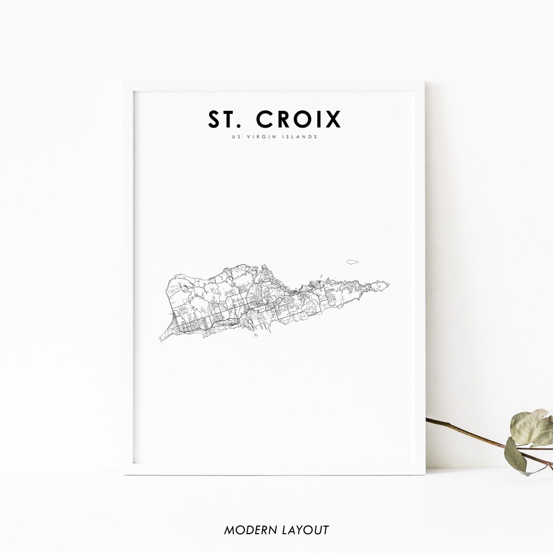 St Croix Us Virgin Islands Map Art Print, Caribbean