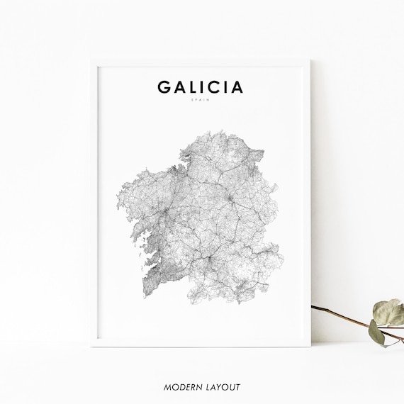 Galicia Spain Region Road Map Minimalist Line Drawing Poster