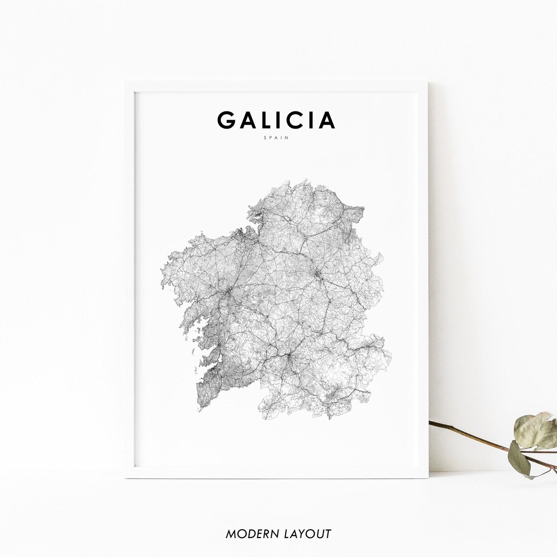 Galicia Spain Region Road Map Minimalist Line Drawing Poster