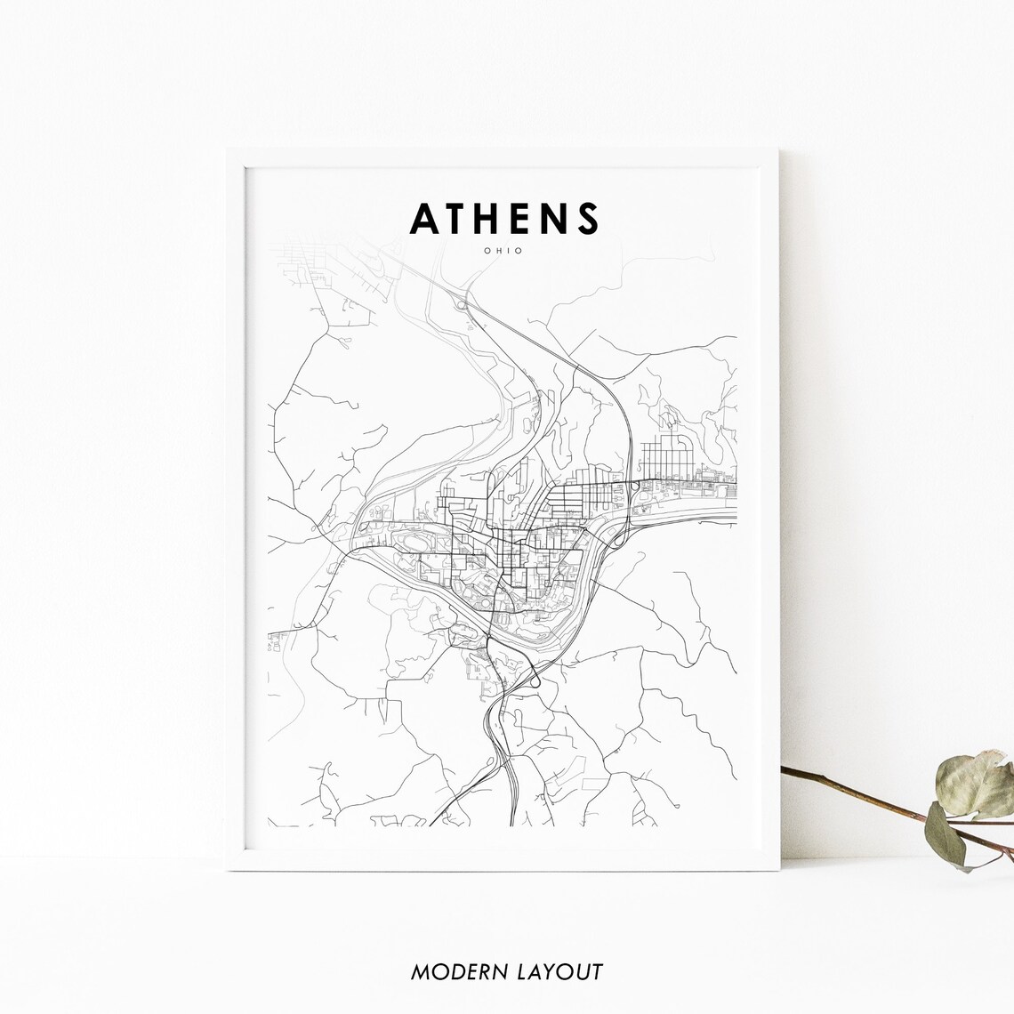 Athens, Ohio Map Print, Nursery Room Poster