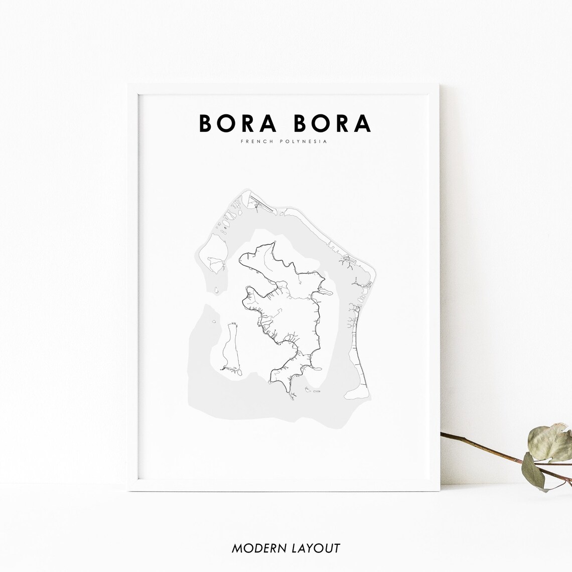 Bora Map Print, French Polynesia Travel Poster