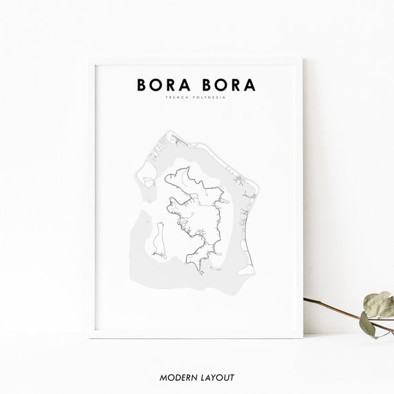 Bora Map Print, French Polynesia Travel Poster