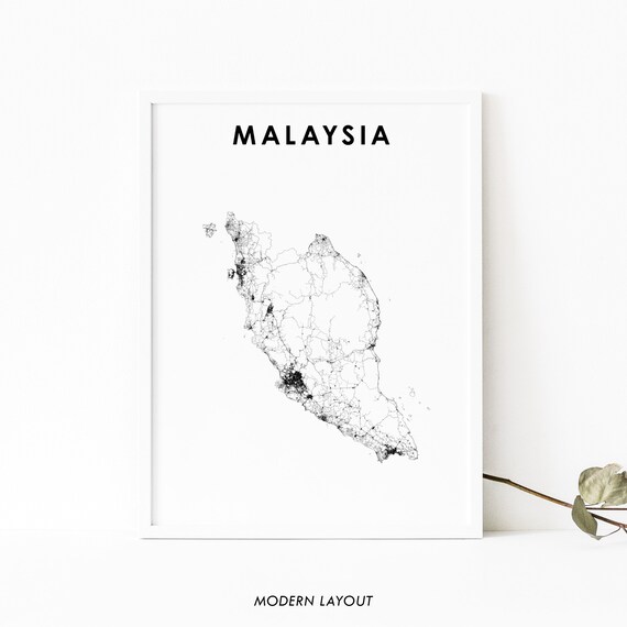 Malaysia Peninsular Map Print Country Road Poster Kuala Lumpur Putrajaya Art Nursery Room Wall Office Decor