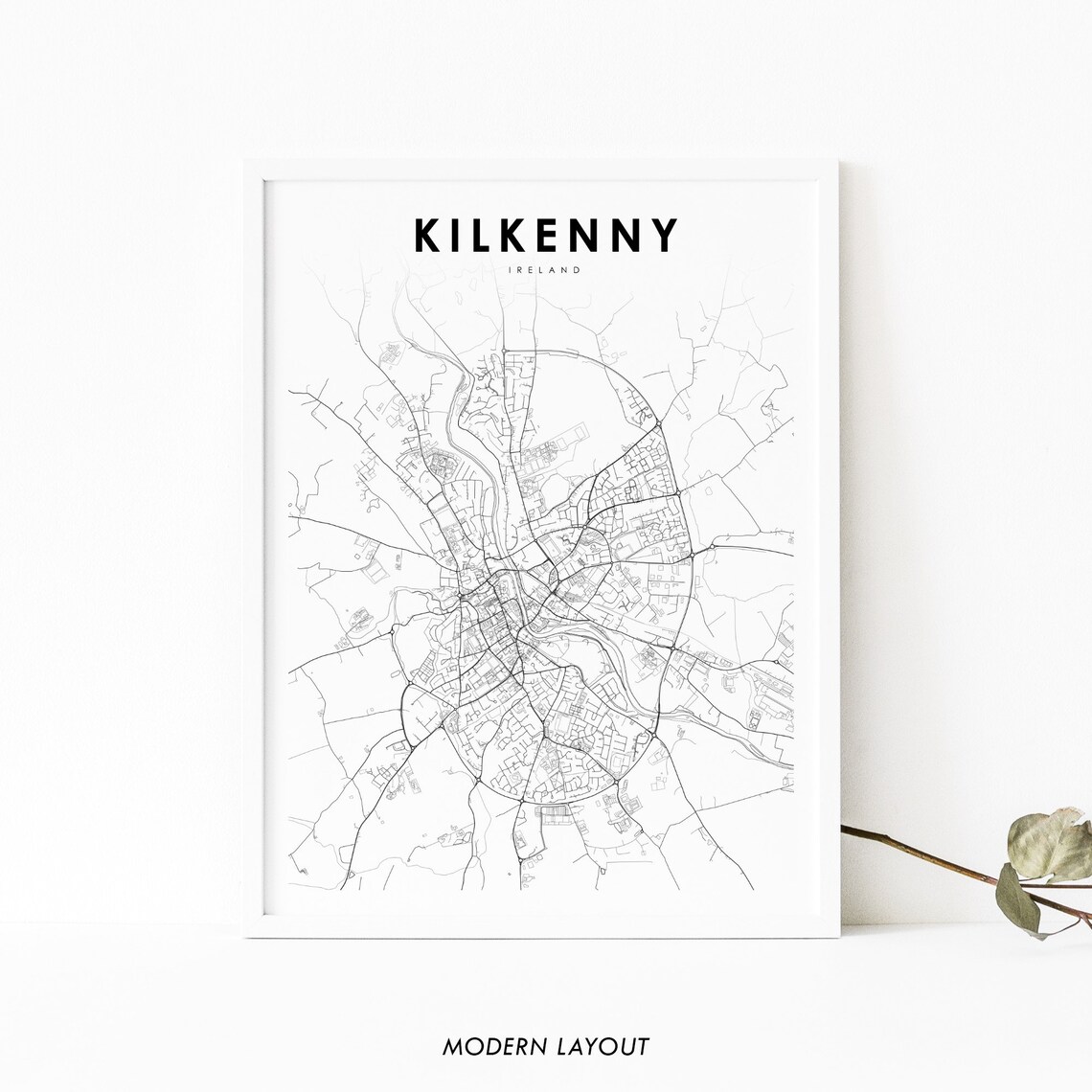 Kilkenny Ireland Minimalist Black City Street Map Art Poster