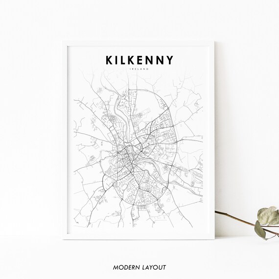Kilkenny Ireland Map Print Cill Chainnigh Art Poster Leinster City Street Road Nursery Room Office Wall Decor