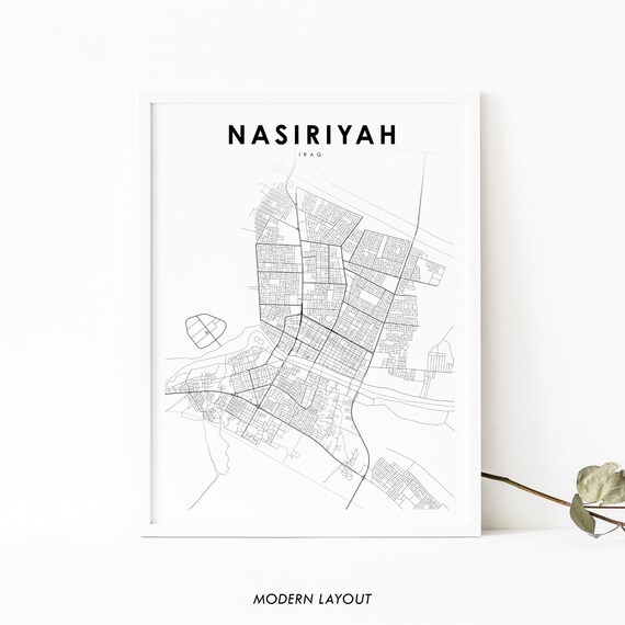 Nasiriyah Iraq Map Print Art Poster Nassiriya Nasiriya City Road Street Nursery Room Wall Office Decor