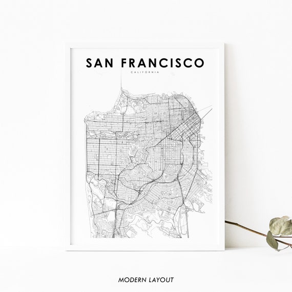 San Francisco CA Map Print, USA Bay City Poster