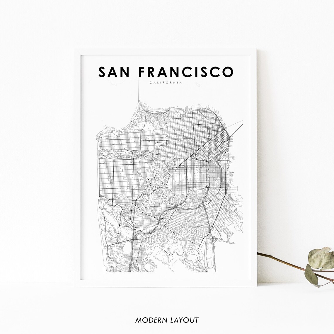 San Francisco CA Map Print, USA Bay City Poster