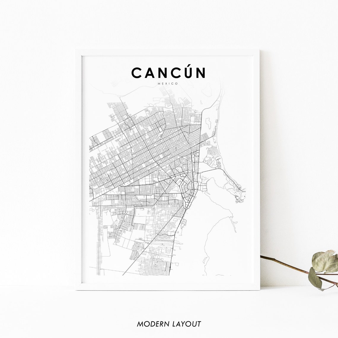 Cancun Mexico Minimalist City Street Map Black and White Poster
