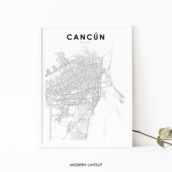 Cancun Mexico Map Print Cancn Mxico Art Poster City Street Road Nursery Room Wall Office Decor
