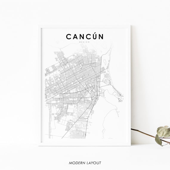 Cancun Mexico Minimalist City Street Map Black and White Poster