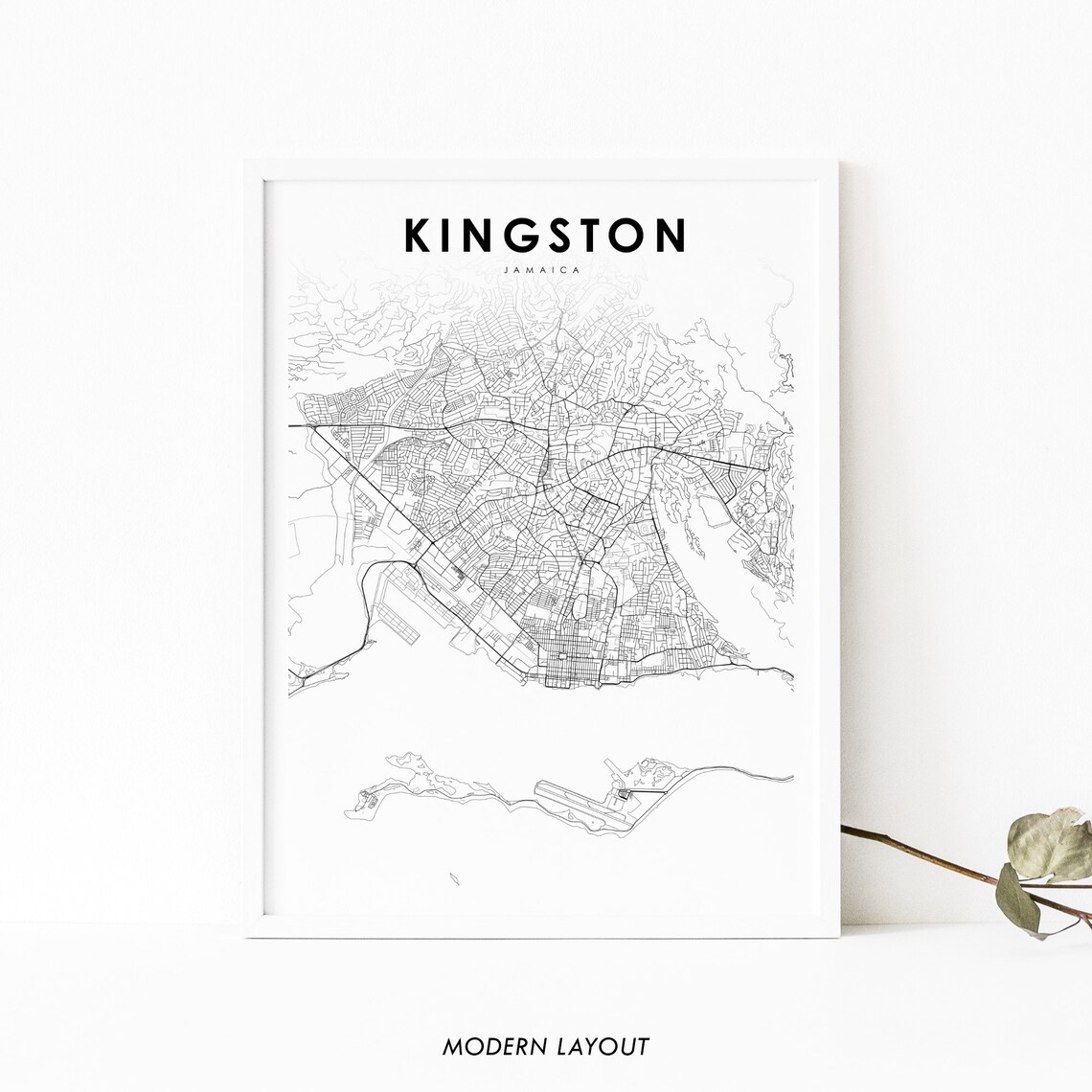 Kingston Jamaica Map Art Print, City Road Poster