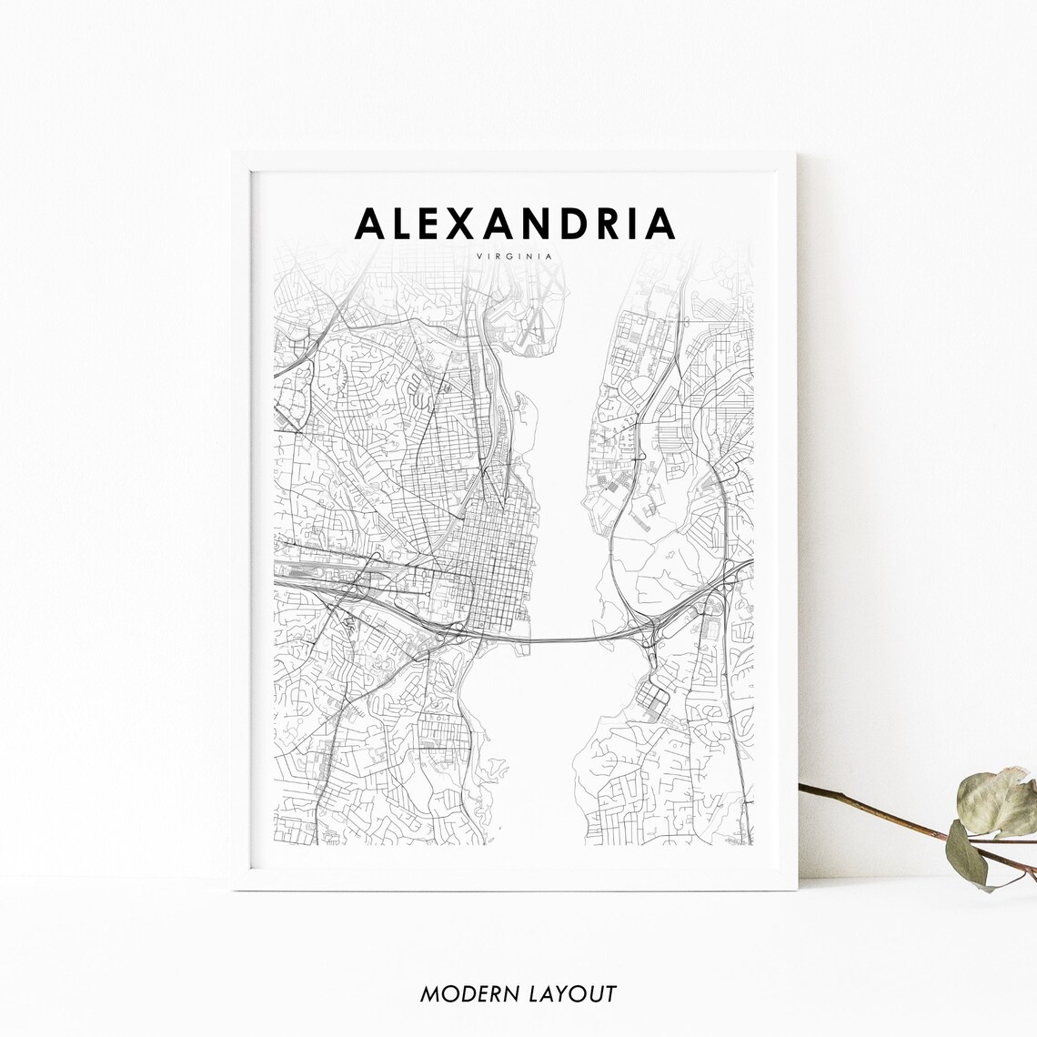 Alexandria Virginia Street Map Modern Minimalist City Map Wall Art