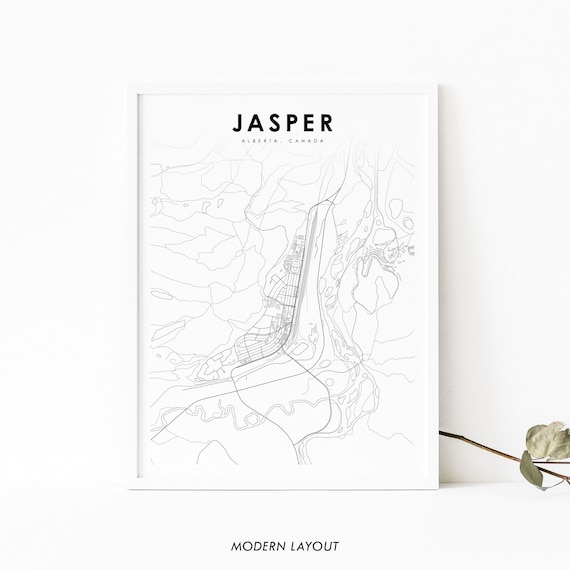 Jasper Alberta Canada Minimalist City Map Mountain Town Wall Art