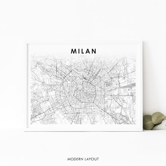 Milan Italy Map Print Milano Italia Art Poster City Street Road Nursery Room Wall Office Decor