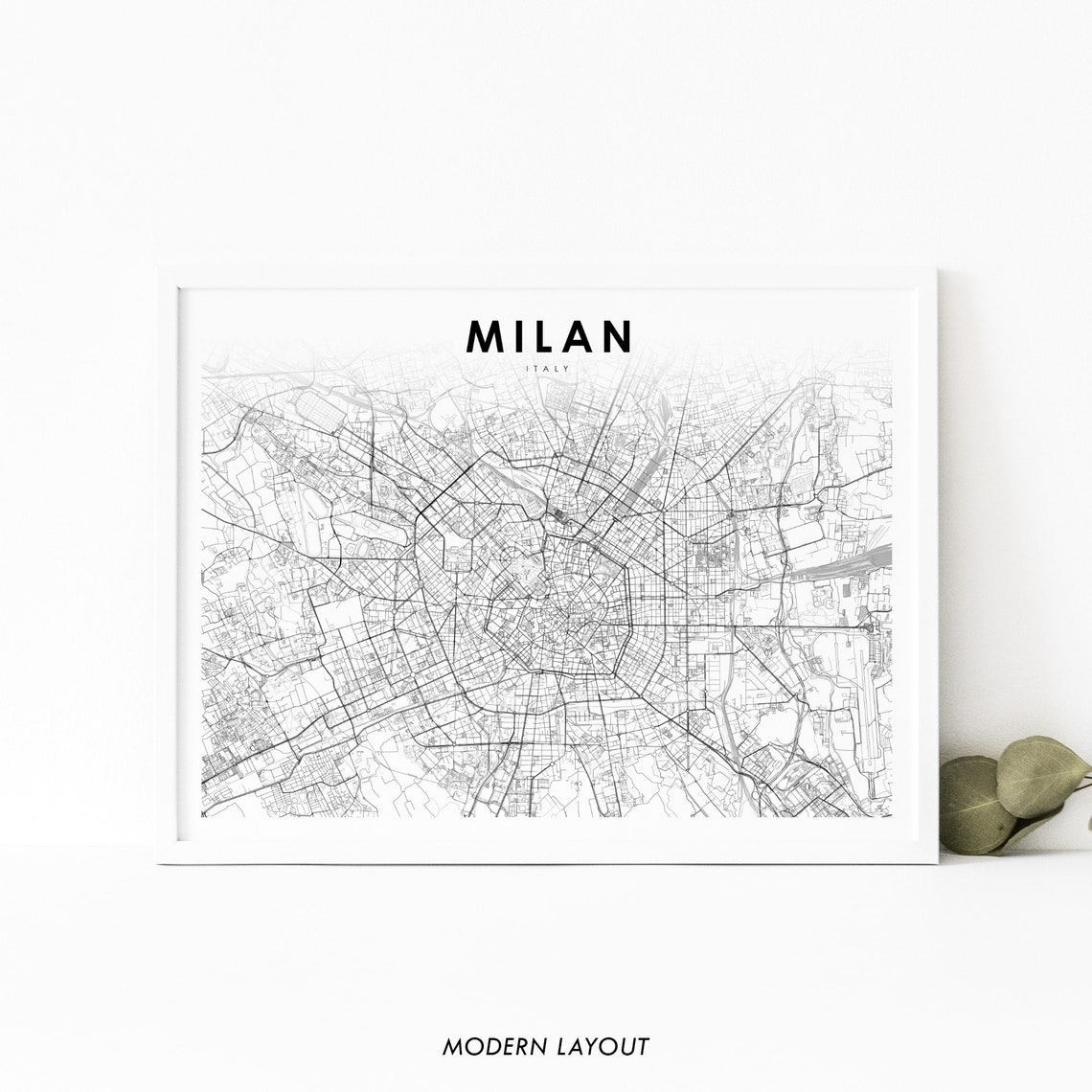 Milan Italy Street Map Modern Layout Minimalist City Map Print