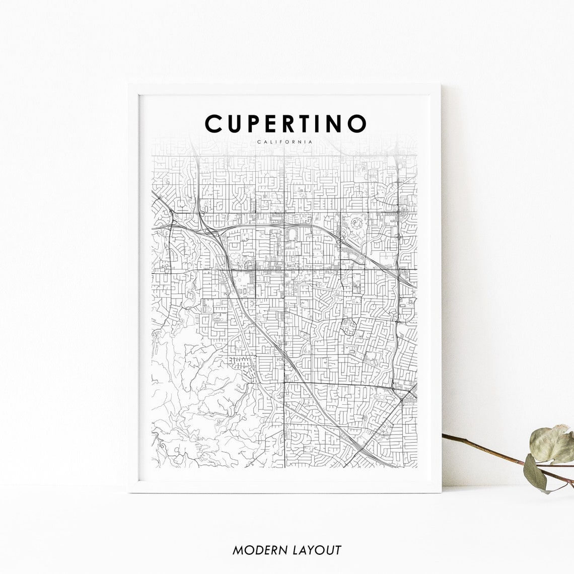 Cupertino California Street Map Minimalist Modern Layout Poster