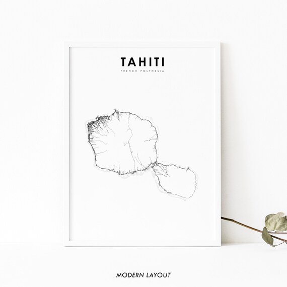 Tahiti Map Print French Polynesia Art Poster Otaheite Moorea City Street Road Nursery Room Wall Office Decor