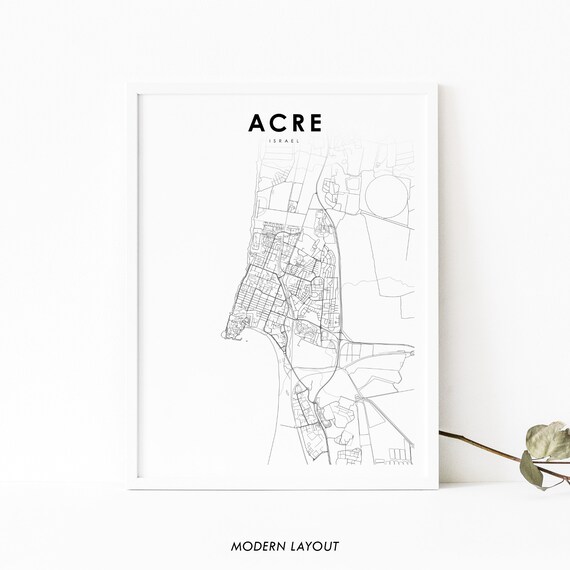 Acre Israel Map Print Akko Akka Art Poster City Street Road Nursery Room Office Wall Decor