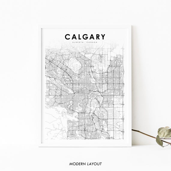 Calgary Area Alberta Map Print, City Street Road Poster