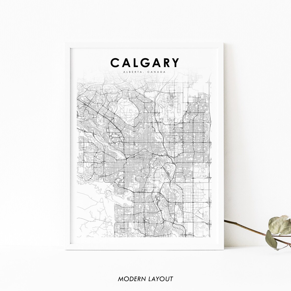 Calgary Area Alberta Map Print, City Street Road Poster