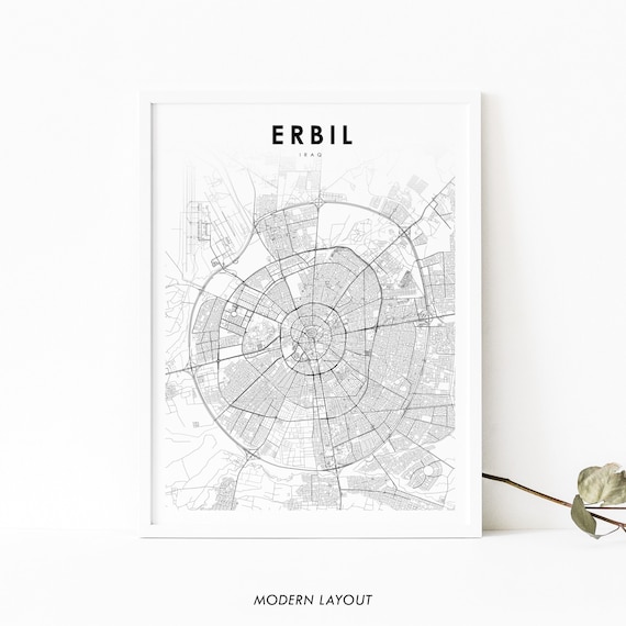 Erbil Iraq Map Print Art Poster Irbil Arbl Hawler City Road Street Nursery Room Wall Office Decor