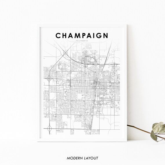 Champaign Il Map Print Illinois Usa Art Poster Urbana City Street Road Nursery Room Wall Office Decor