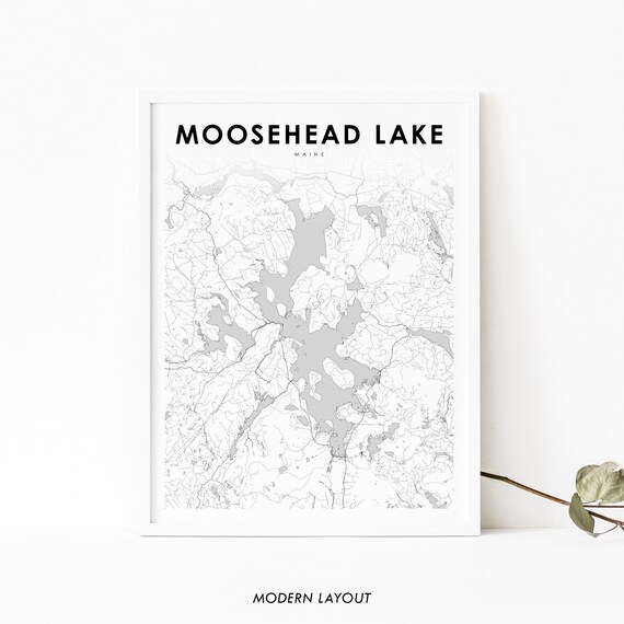 Moosehead Lake Me Map Print Maine Usa Art Poster New England City Street Road Nursery Room Wall Office Decor