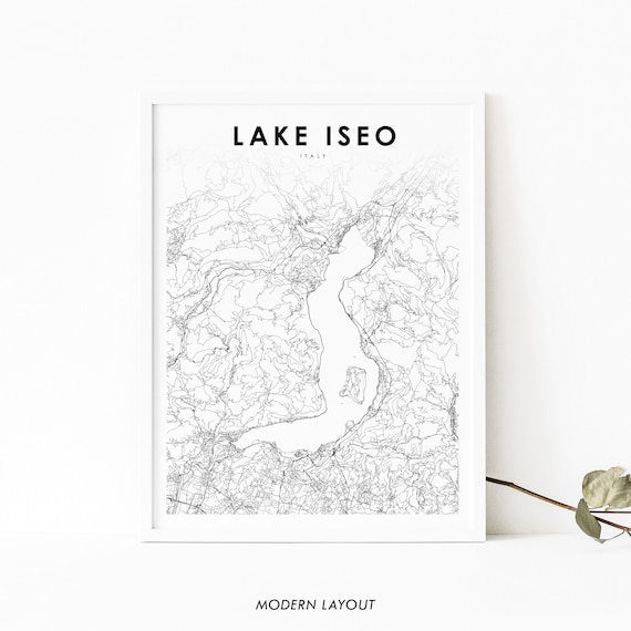 Lake Iseo Italy Map Art Print, Nursery Room Decor