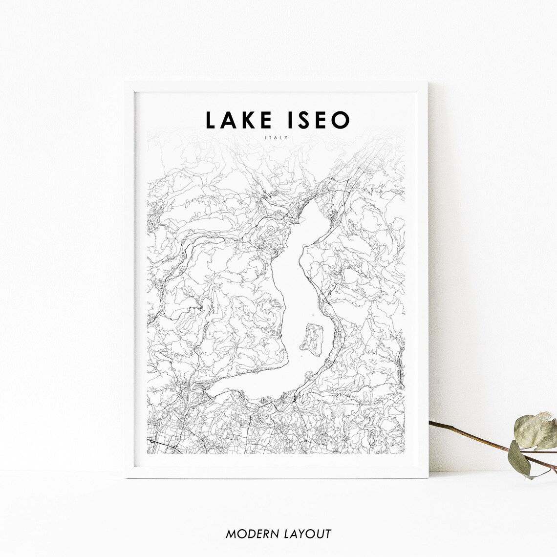 Lake Iseo Italy Map Art Print, Nursery Room Decor