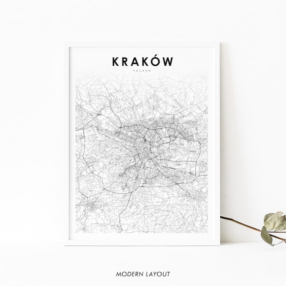 Kraków Poland Elegant Modern Minimalist City Street Map Poster