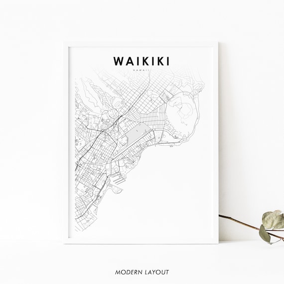 Waikiki Honolulu Hi Map Print Hawaii Usa Art Poster Oahu City Street Nursery Room Wall Office Decor