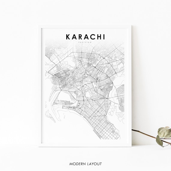 Karachi Pakistan Map Print Art Poster Sindh City Street Road Nursery Room Wall Office Decor