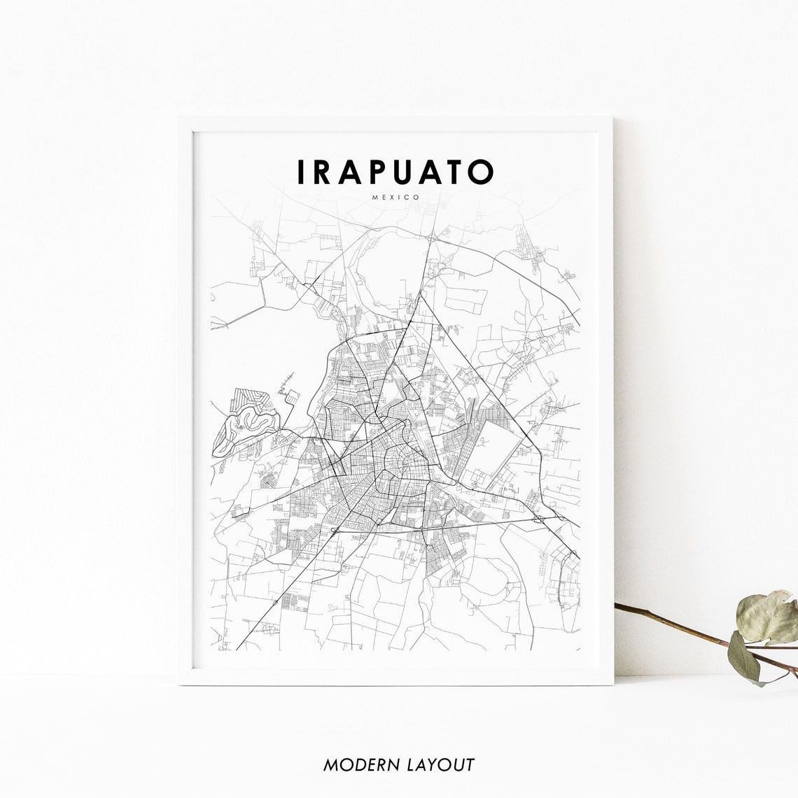 Irapuato Mexico City Street Map Minimalist Black White Poster