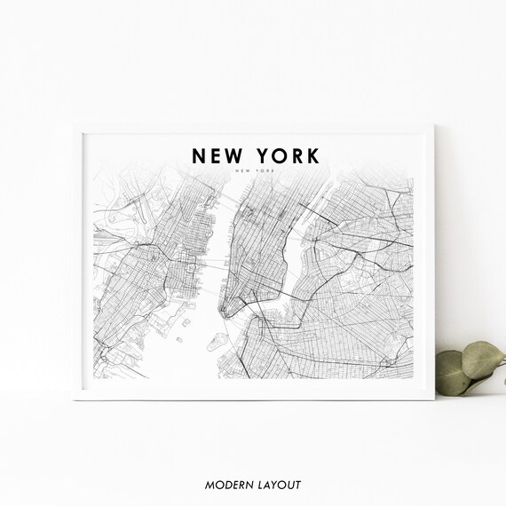 New York Minimal Street Map Modern Black Line Art Travel Poster