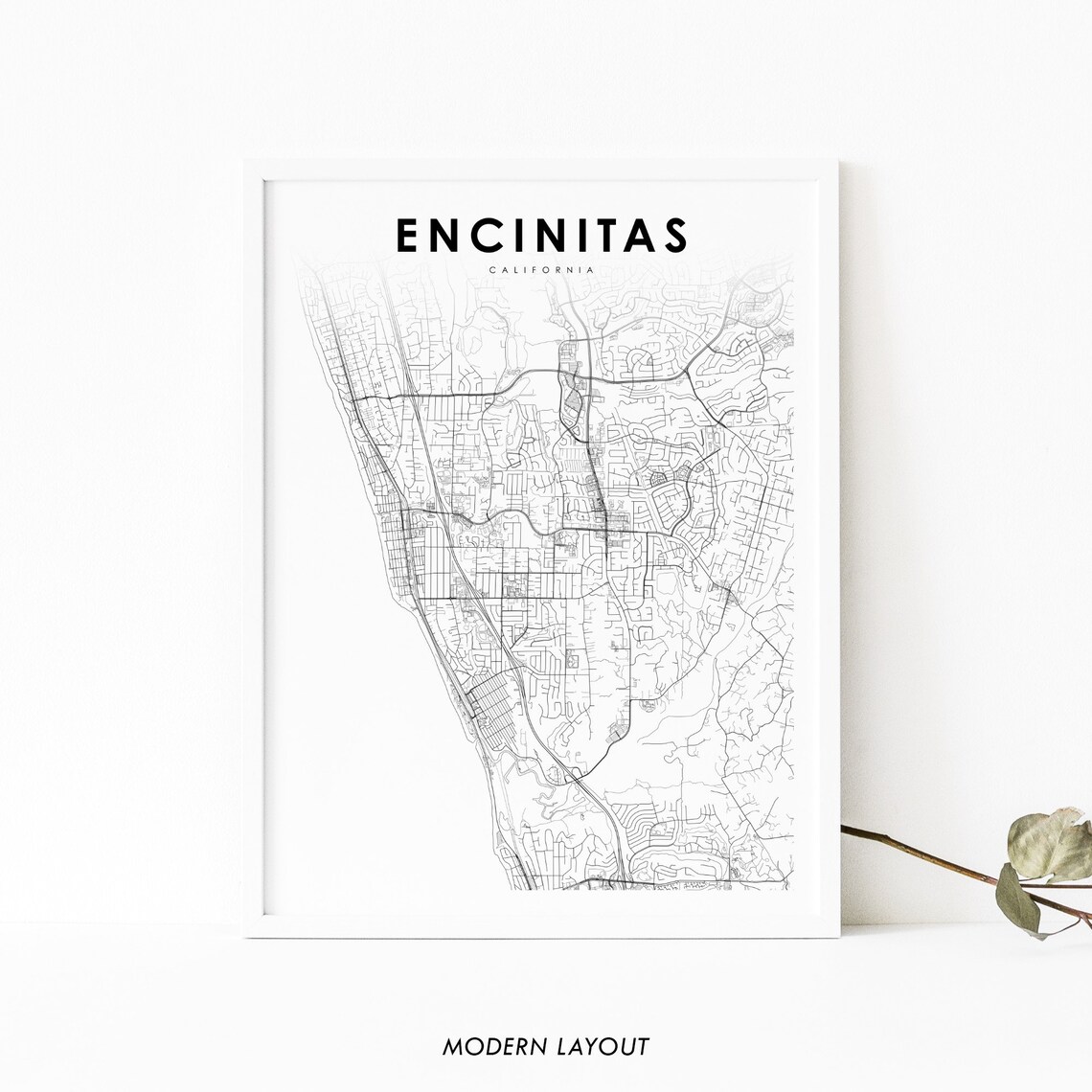 Encinitas California City Street Map Minimalist Modern Wall Poster