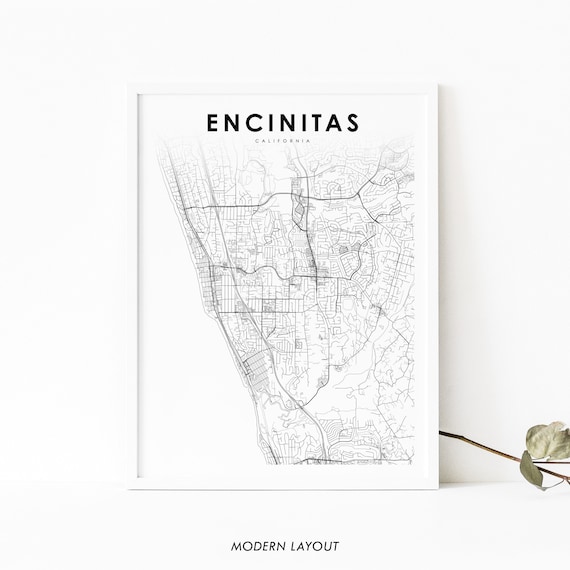 Encinitas Ca Map Print Usa Art Poster San Diego City Street Road Nursery Room Wall Office Decor