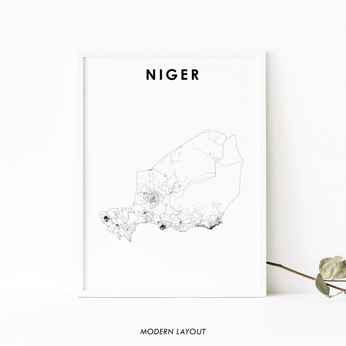 Niger Modern Road Network Country Map Minimalist Cartography Art Poster