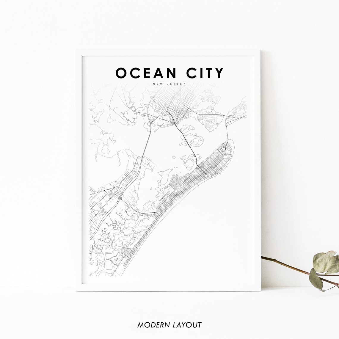 Ocean City NJ Map Print, Minimalist New Jersey