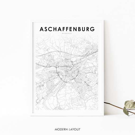 Aschaffenburg Germany Map Print, Bavaria Poster