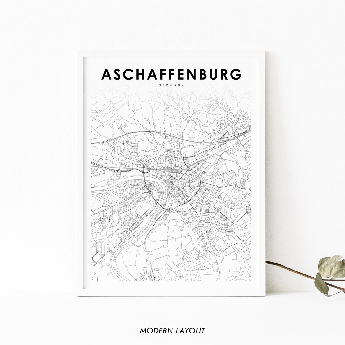 Aschaffenburg Germany Map Print, Bavaria Poster